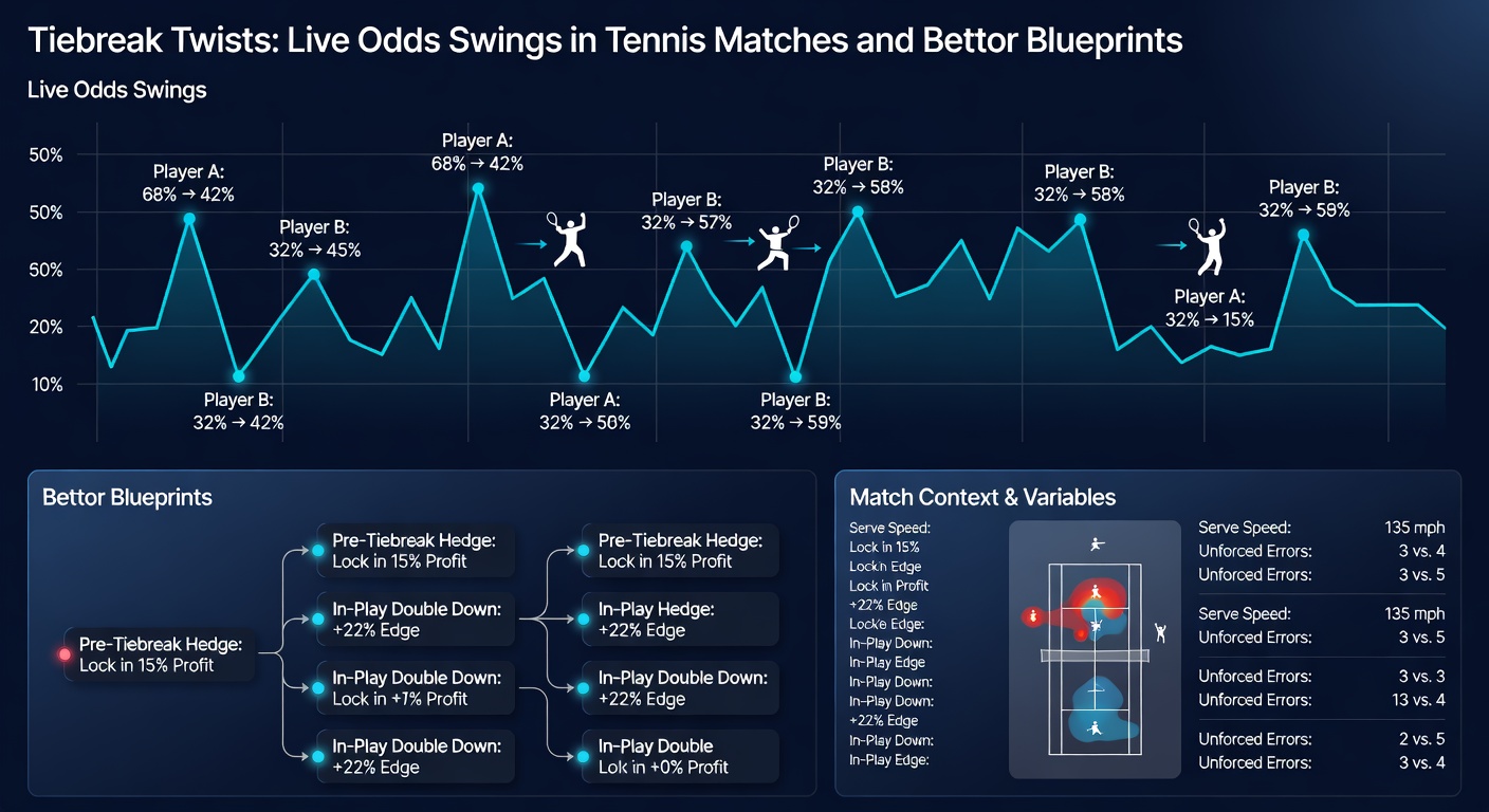 Grafik mit schwankenden Live-Quoten während eines Tennis-Tiebreaks, Linien zeigen dramatische Kurven